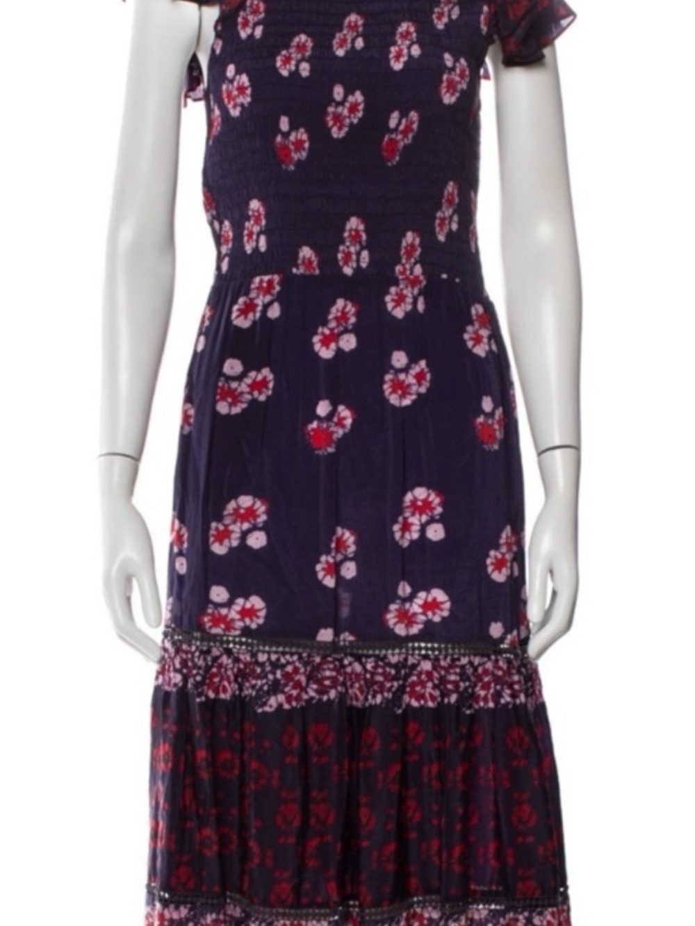 Sea New York Navy Floral Maxi Dress with Pink & Red Accents